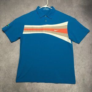 Nike Mens Drifit Golf Polo Shirt size Large Short Sleeve Collared Striped Blue